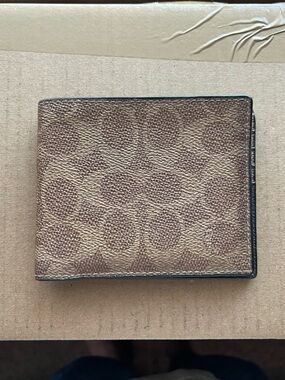Coach Brown Signature Canvas Bifold Card Wallet